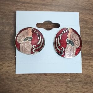 Vintage Red and Gold Enamel Earrings